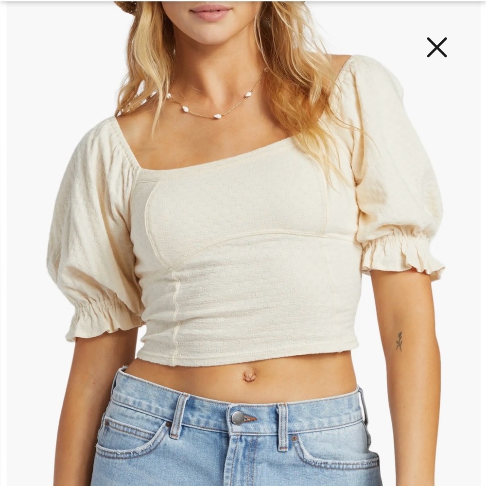 Billabong Floral Pointelle Smocked Back Crop Top
